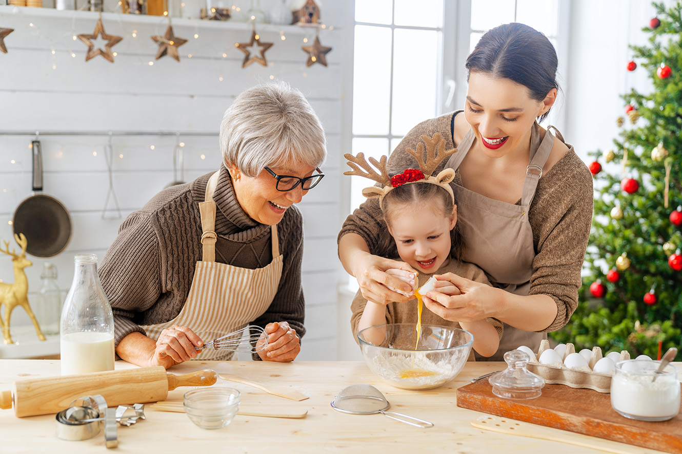 Family baking in kitchen
