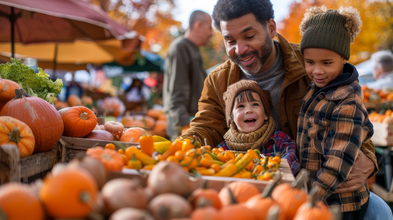 Family with pumpkins